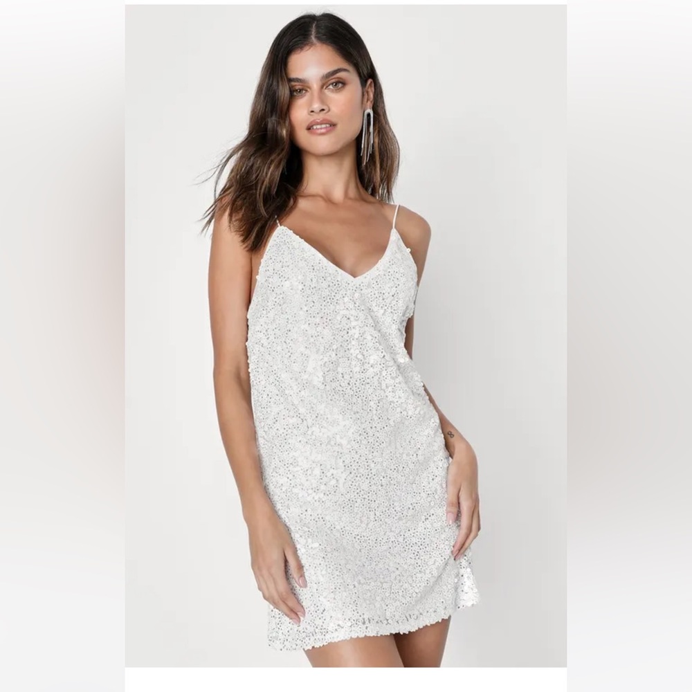 White Backless Sequin Mini Dress- new with tags